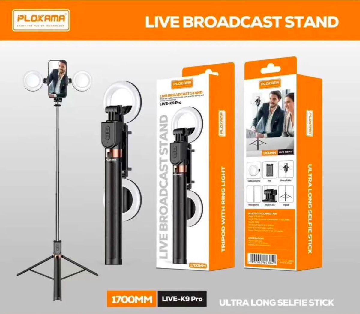 📸 LIVE-K9 Pro – Trépied Selfie & Ring Light Professionnel