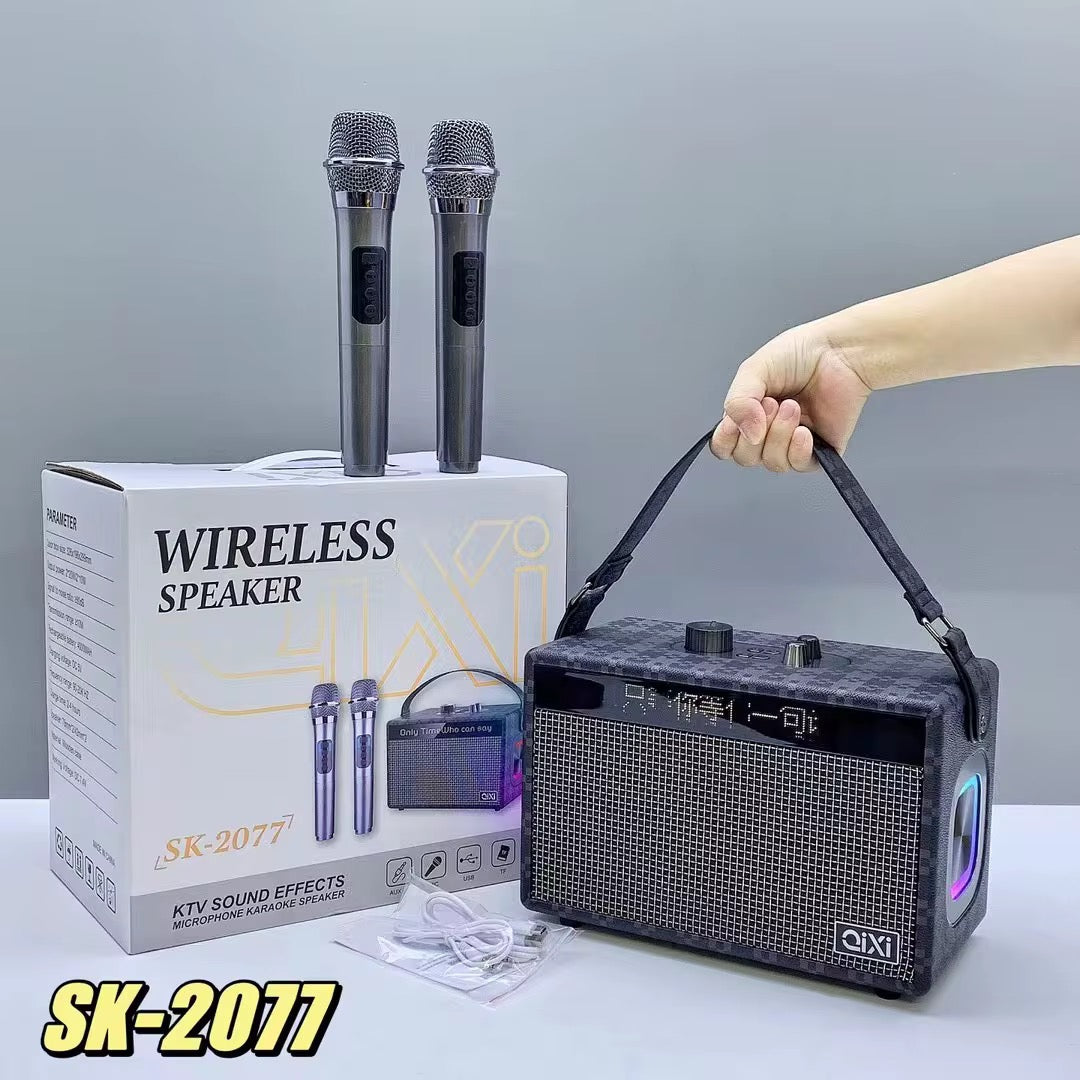 🎤🔊 ENCEINTE KARAOKÉ BLUETOOTH SK-2077 AVEC 2 MICROPHONES SANS FIL