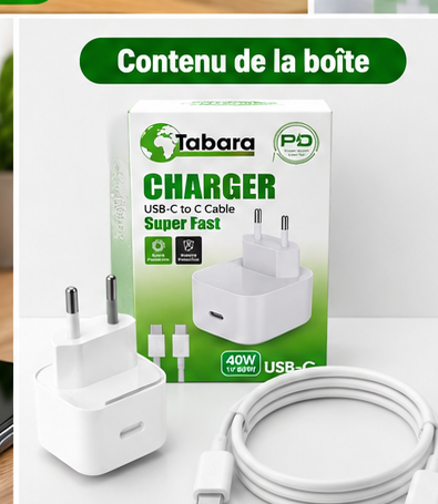 🔌 CHARGEUR TABARA 40W TYPE C