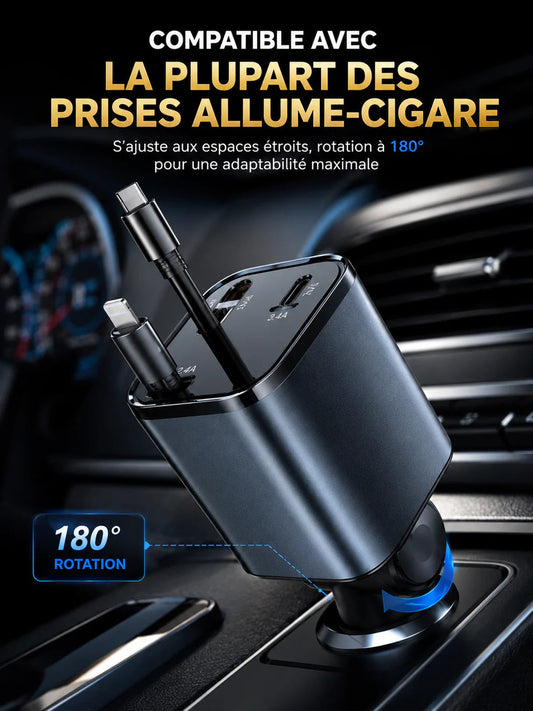 ⚡ CHARGEUR VOITURE RAPIDE 30W AVEC CÂBLES INTÉGRÉS TYPE-C & iPhone
